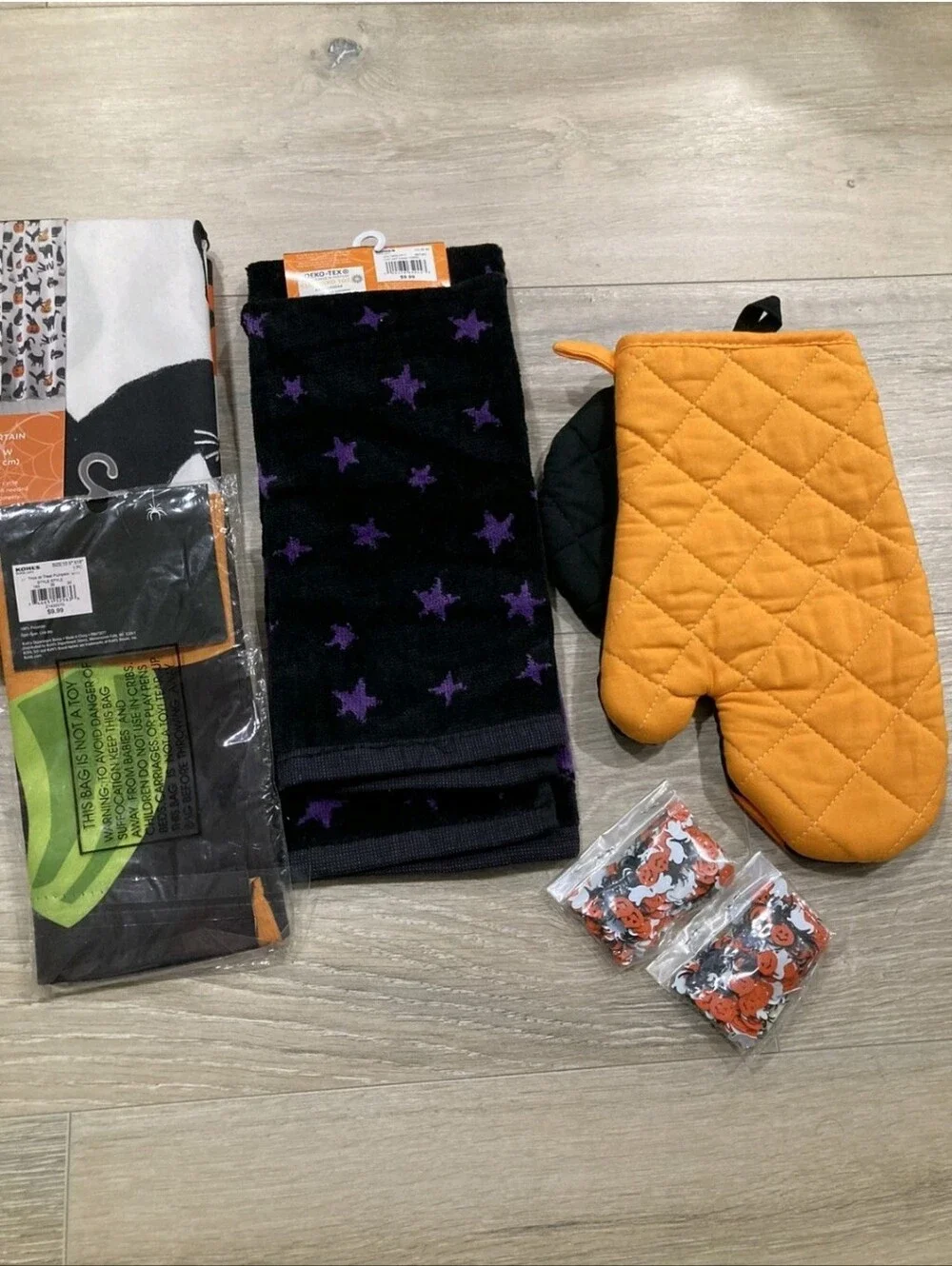 Halloween Decor Lot! Vinyl Tablecloth Shower Curtain Black Cat Towel Kohls